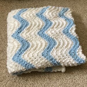 Vintage Handmade Crochet Blue and White Baby Blanket